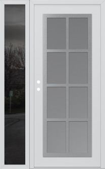 Diamond C16 52" x 80" white/white frosted Glass Panel stainless steel RHI with Sidelite mirrored Glass
