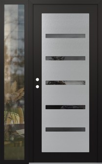 Diamond C7 48" x 80" black/black mirrored Glass Panel stainless steel RHI with Sidelite clear Glass