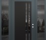 Modern Steel Front Door Diamond C6 60" x 96" anthracite/anthracite mirrored Glass Panel black LHI with 2 Sidelites and Transom mirrored Glass