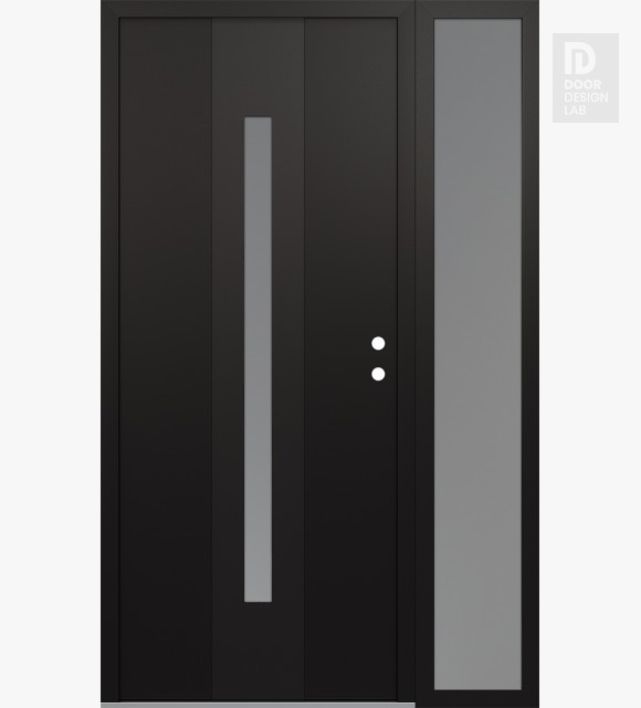 Modern Steel Front Door DIAMOND A2 50" X 80" BLACK/WHITE FROSTED GLASS PANEL BLACK LHI WITH SIDELITE FROSTED GLASS