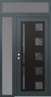 Diamond C3 52" x 96" anthracite/anthracite mirrored Glass Panel black RHI with Sidelite and Transom frosted Glass