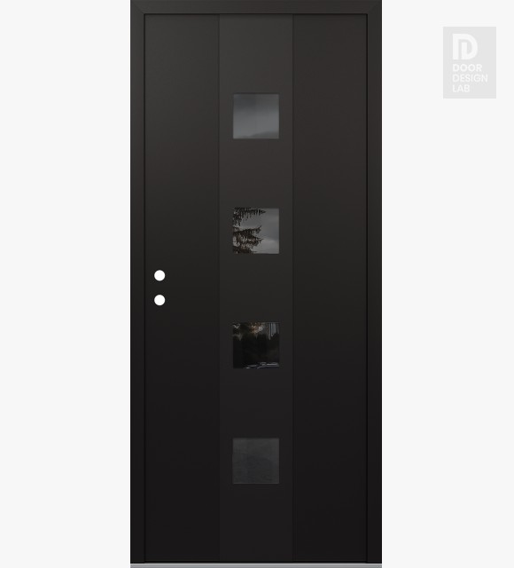 Modern Steel Front Door DIAMOND A12 36" X 80" BLACK/BLACK MIRRORED GLASS PANEL BLACK RHI