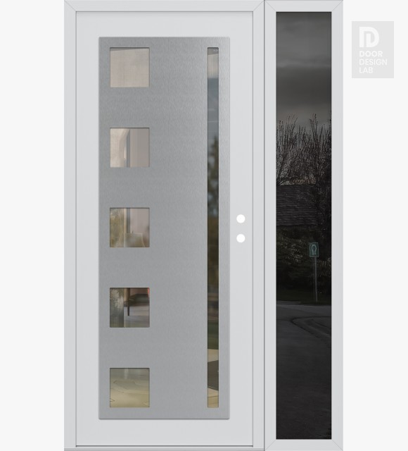 Modern Steel Front Door Diamond C3 50" x 80" white/white clear Glass Panel stainless steel LHI with Sidelite mirrored Glass