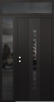 DIAMOND A4 52" X 96" BLACK/BLACK MIRRORED GLASS PANEL BLACK RHI WITH SIDELITE AND TRANSOM MIRRORED GLASS