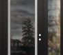 Modern Steel Front Door Diamond C1 50" x 96" black/black mirrored Glass Panel stainless steel LHI with Sidelite and Transom clear Glass