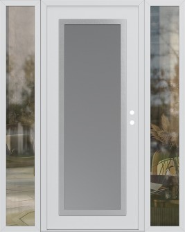 Diamond C1 68" x 80" white/white frosted Glass Panel stainless steel LHI with 2 Sidelites clear Glass