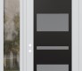 Modern Steel Front Door Diamond C10 52" x 96" white/white frosted Glass Panel black RHI with Sidelite and Transom clear Glass
