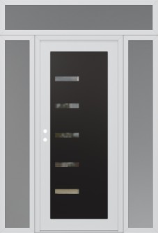 Diamond C8 68" x 96" white/white clear Glass Panel black RHI with 2 Sidelites and Transom frosted Glass