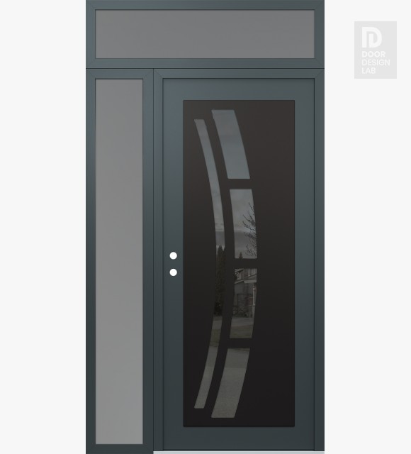 Modern Steel Front Door Diamond C12 48" x 96" anthracite/anthracite mirrored Glass Panel black RHI with Sidelite and Transom frosted Glass