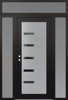 Diamond C8 68" x 96" black/black mirrored Glass Panel stainless steel RHI with 2 Sidelites and Transom frosted Glass