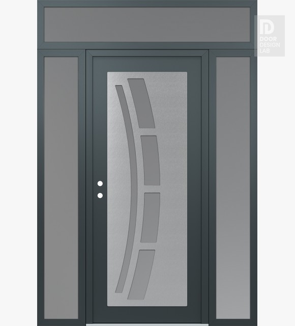 Modern Steel Front Door Diamond C12 60" x 96" anthracite/anthracite frosted Glass Panel stainless steel RHI with 2 Sidelites and Transom frosted Glass