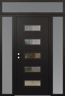 Diamond D1 68" x 96" black/black clear Glass Panel black RHI with 2 Sidelites and Transom frosted Glass