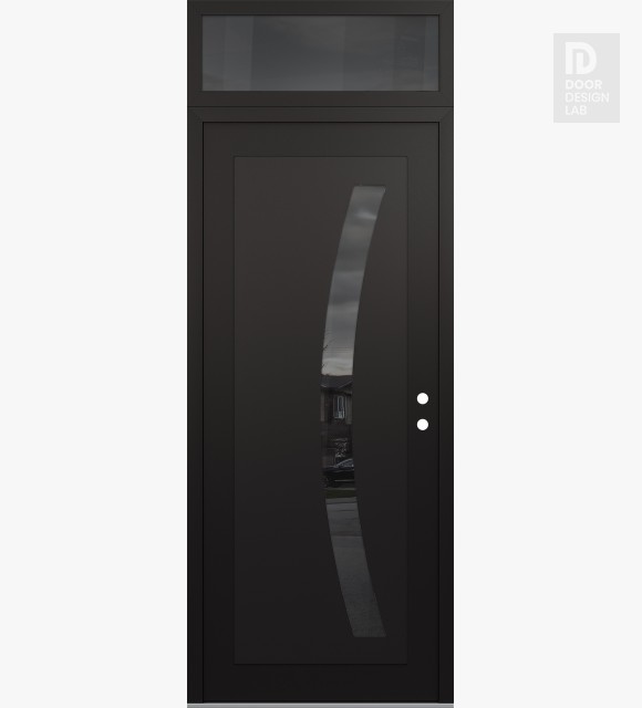 Modern Steel Front Door Diamond C4 36" x 96" black/black mirrored Glass Panel black LHI with Transom mirrored Glass