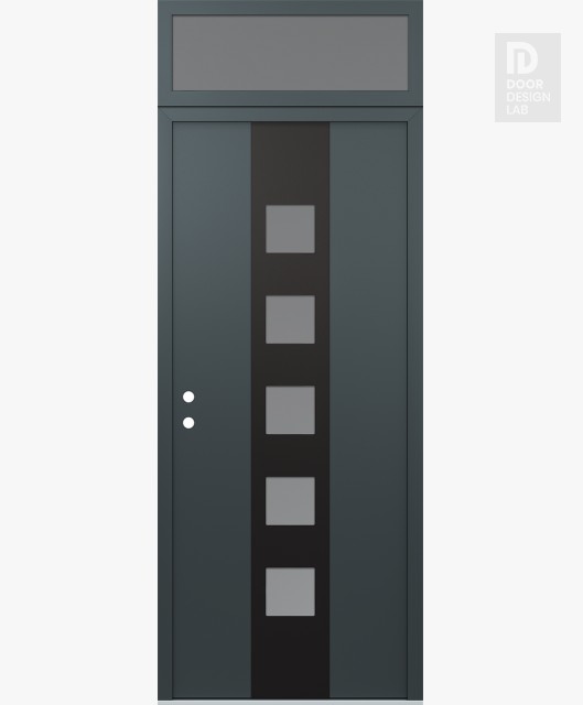Modern Steel Front Door DIAMOND A13 36" X 96" ANTHRACITE/ANTHRACITE FROSTED GLASS PANEL BLACK RHI WITH TRANSOM FROSTED GLASS