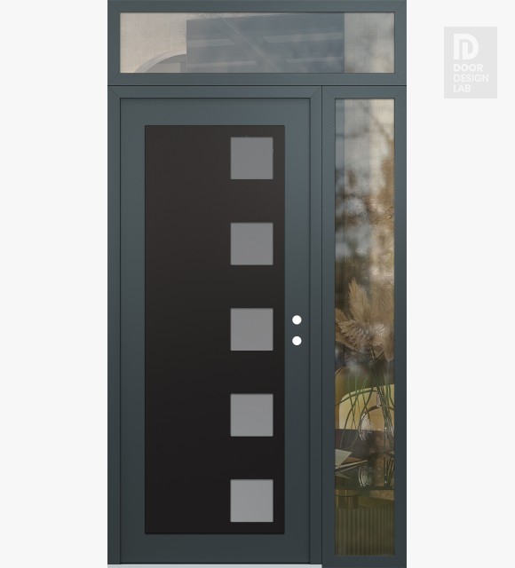 Modern Steel Front Door Diamond C5 52" x 96" anthracite/anthracite frosted Glass Panel black LHI with Sidelite and Transom clear Glass