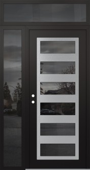 Diamond C9 50" x 96" black/black mirrored Glass Panel stainless steel RHI with Sidelite and Transom mirrored Glass