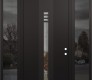 Modern Steel Front Door DIAMOND A5 68" X 96" BLACK/BLACK CLEAR GLASS PANEL BLACK LHI WITH 2 SIDELITES AND TRANSOM MIRRORED GLASS