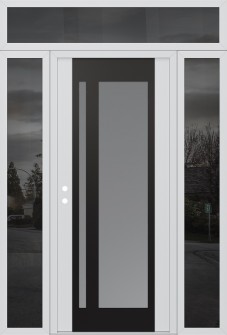 Diamond C15 68" x 96" white/white frosted Glass Panel black RHI with 2 Sidelites and Transom mirrored Glass