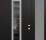 Modern Steel Front Door DIAMOND A11 48" X 96" BLACK/BLACK MIRRORED GLASS PANEL STAINLESS STEEL LHI WITH SIDELITE AND TRANSOM FROSTED GLASS