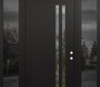 Modern Steel Front Door Diamond C6 68" x 96" black/black clear Glass Panel black LHI with 2 Sidelites and Transom mirrored Glass