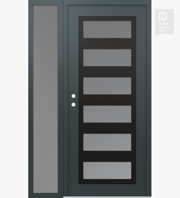 Modern Steel Front Door Diamond C9 52" x 80" anthracite/anthracite frosted Glass Panel black RHI with Sidelite frosted Glass