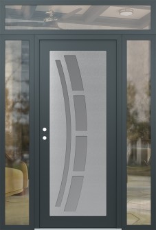 Diamond C12 68" x 96" anthracite/anthracite frosted Glass Panel stainless steel RHI with 2 Sidelites and Transom clear Glass