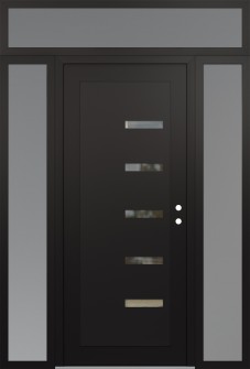 Diamond C8 64" x 96" black/black clear Glass Panel black LHI with 2 Sidelites and Transom frosted Glass