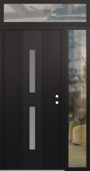 DIAMOND A6 52" X 96" BLACK/WHITE FROSTED GLASS PANEL BLACK LHI WITH SIDELITE AND TRANSOM CLEAR GLASS