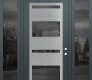 Modern Steel Front Door Diamond C10 60" x 96" anthracite/anthracite mirrored Glass Panel stainless steel LHI with 2 Sidelites and Transom mirrored Glass