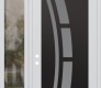 Modern Steel Front Door Diamond C12 48" x 96" white/white frosted Glass Panel black RHI with Sidelite and Transom clear Glass