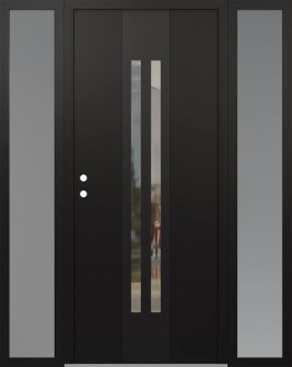 DIAMOND A8 68" X 80" BLACK/BLACK CLEAR GLASS PANEL BLACK RHI WITH 2 SIDELITES FROSTED GLASS