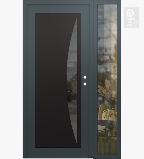 Modern Steel Front Door Diamond C13 52" x 80" anthracite/anthracite mirrored Glass Panel black LHI with Sidelite clear Glass