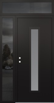 DIAMOND A11 50" X 96" BLACK/WHITE FROSTED GLASS PANEL BLACK RHI WITH SIDELITE AND TRANSOM MIRRORED GLASS