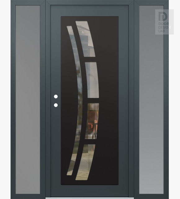 Modern Steel Front Door Diamond C12 60" x 80" anthracite/anthracite clear Glass Panel black RHI with 2 Sidelites frosted Glass