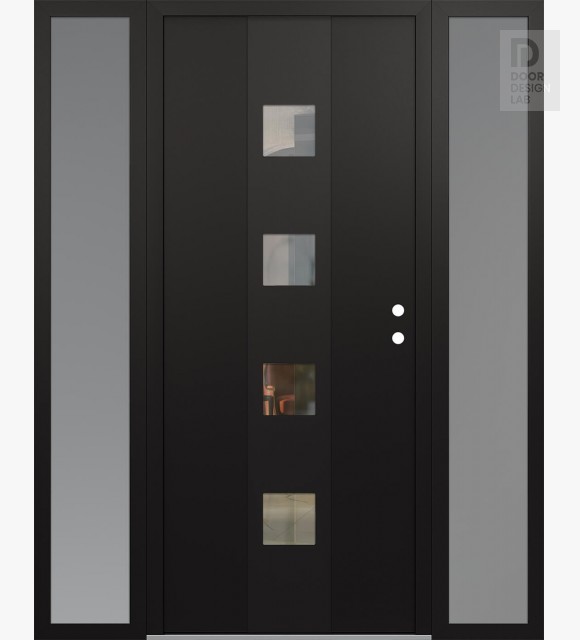 Modern Steel Front Door DIAMOND A12 64" X 80" BLACK/BLACK CLEAR GLASS PANEL BLACK LHI WITH 2 SIDELITES FROSTED GLASS