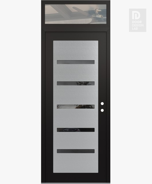 Modern Steel Front Door Diamond C7 36" x 96" black/black mirrored Glass Panel stainless steel LHI with Transom clear Glass