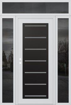 Diamond C11 64" x 96" white/white frosted Glass Panel black RHI with 2 Sidelites and Transom mirrored Glass