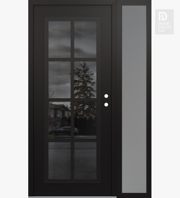 Modern Steel Front Door Diamond C16 52" x 80" black/black mirrored Glass Panel black LHI with Sidelite frosted Glass
