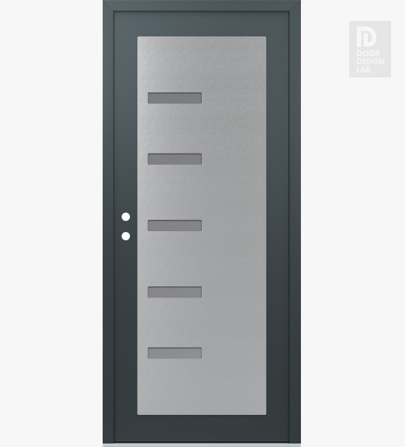 Modern Steel Front Door Diamond C8 36" x 80" anthracite/anthracite frosted Glass Panel stainless steel RHI