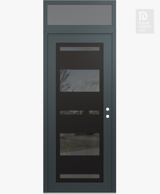 Modern Steel Front Door Diamond C10 36" x 96" anthracite/anthracite mirrored Glass Panel black LHI with Transom frosted Glass