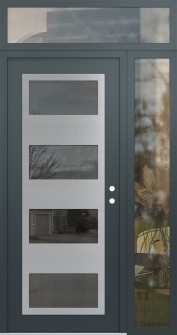 Diamond C2 52" x 96" anthracite/anthracite mirrored Glass Panel stainless steel LHI with Sidelite and Transom clear Glass