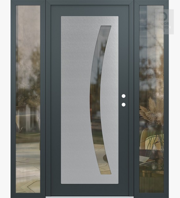 Modern Steel Front Door Diamond C4 68" x 80" anthracite/anthracite clear Glass Panel stainless steel LHI with 2 Sidelites clear Glass