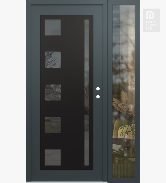 Modern Steel Front Door Diamond C3 50" x 80" anthracite/anthracite mirrored Glass Panel black LHI with Sidelite clear Glass
