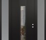 Modern Steel Front Door DIAMOND A1 64" X 96" BLACK/BLACK CLEAR GLASS PANEL BLACK LHI WITH 2 SIDELITES AND TRANSOM FROSTED GLASS