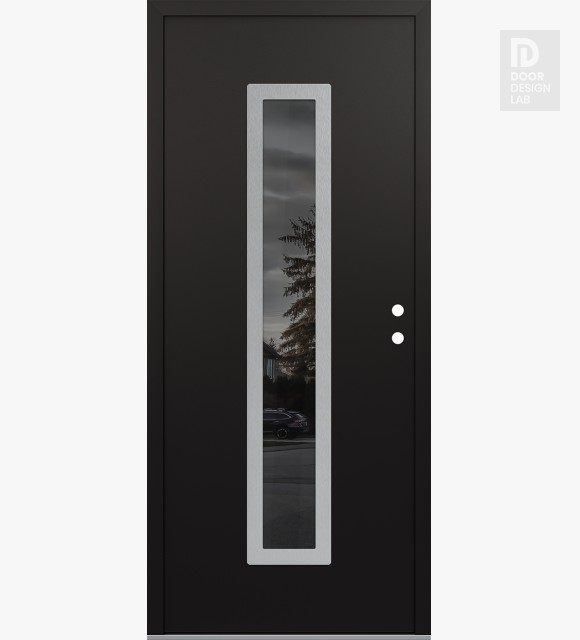 Modern Steel Front Door DIAMOND A11 36" X 80" BLACK/BLACK MIRRORED GLASS PANEL STAINLESS STEEL LHI