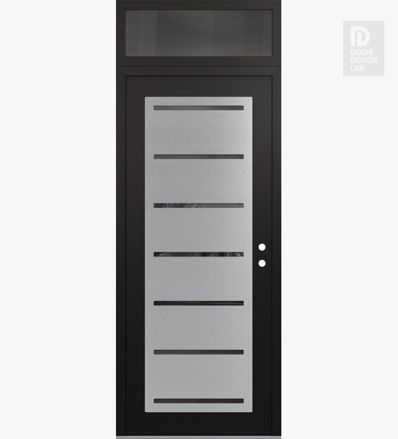 Modern Steel Front Door Diamond C11 36" x 96" black/black mirrored Glass Panel stainless steel LHI with Transom mirrored Glass