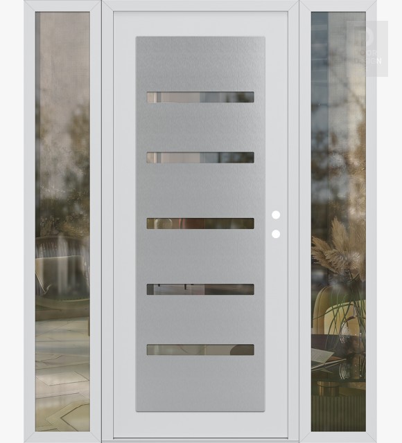 Modern Steel Front Door Diamond C7 68" x 80" white/white clear Glass Panel stainless steel LHI with 2 Sidelites clear Glass