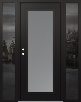 Diamond C1 64" x 80" black/white frosted Glass Panel black RHI with 2 Sidelites mirrored Glass