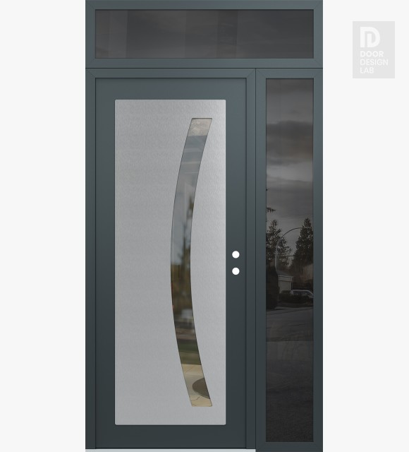 Modern Steel Front Door Diamond C4 50" x 96" anthracite/anthracite clear Glass Panel stainless steel LHI with Sidelite and Transom mirrored Glass