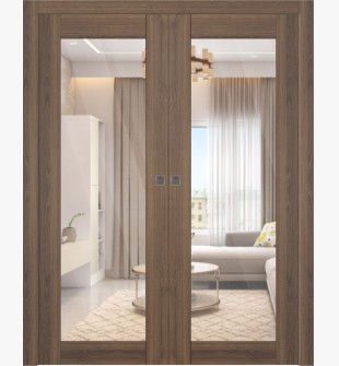 Avon 207 Clear Vetro Pecan Nutwood Double pocket doors
